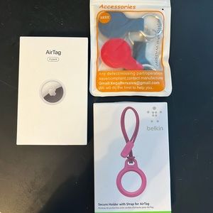 APPLE AIR TAGS brand new in box with holders in pink, blue, red & black key ring
